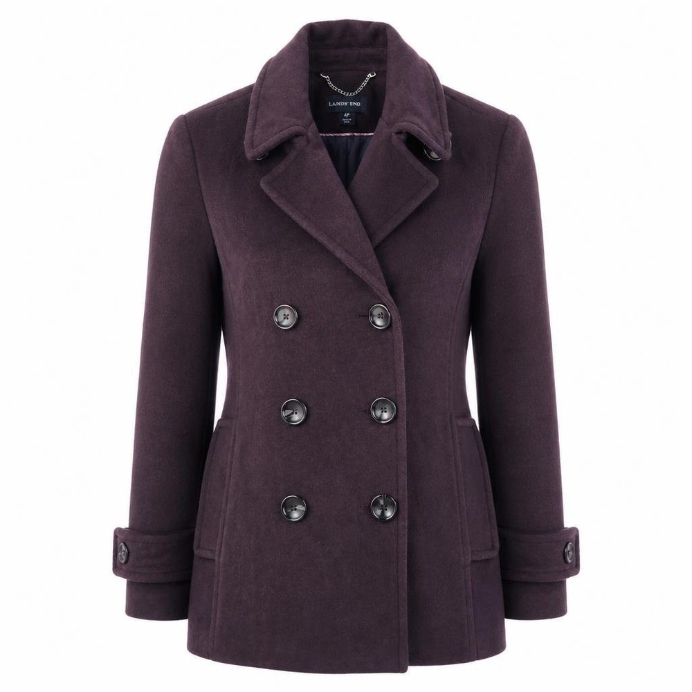 Lands End Peacoat Womens 4P Purple Cashmere Blend Double Breasted Jacket Career